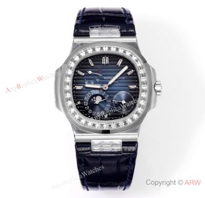 GR Factory Patek Philippe Nautilus Moon Phase Stainless Steel Watch with Square Diamonds